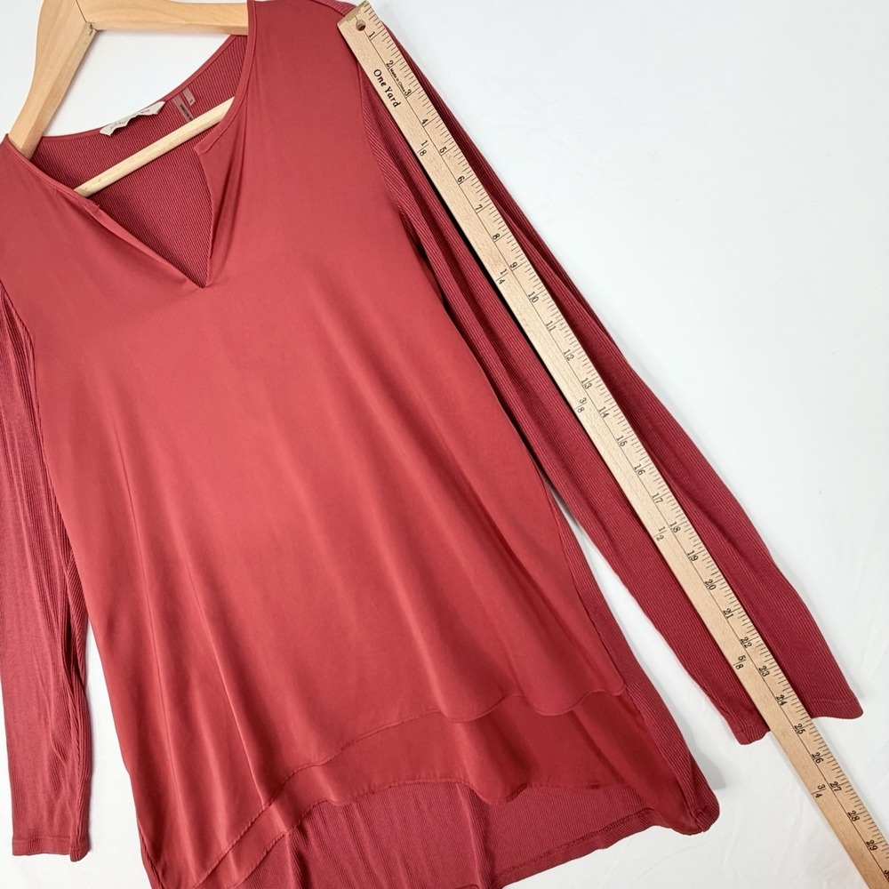 Soft Surroundings Alix Tunic Top Women's Medium Rust V-Neck Mix Media Lagenlook - Picture 3 of 10